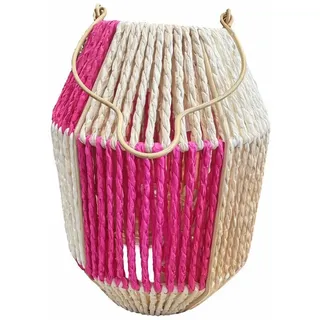 finehomegarden Kerzenlaterne Laterne mit Glas Einsatz natur/pink H25cm Glas Ø7,5cm H8cm Deko (1 St), Dekorative Gartenlaterne Tischlaterne für Kerzen Wohn- & Gartendeko bunt