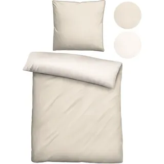 biberna Bettwäsche Mako-Satin Uni Beige 135 x 200 cm + 80 x 80 cm