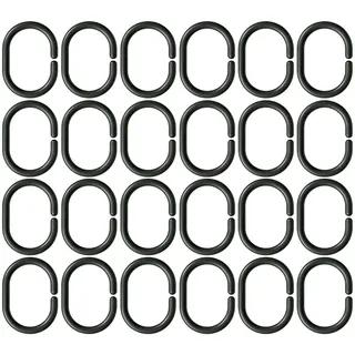 GNALIA Duschvorhangringe 24 Stück, Schwarze C-Form Haken 5,8Cm, Aus Stabilem Kunststoff Für Duschvorhangstangen
