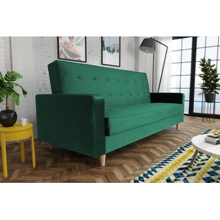 Beautysofa Schlafsofa Bamako, Polstersofa im skandinavischen Stil, Couch mit Holzbeine, Sofa mit Schlaffunktion und Bettkasten grün
