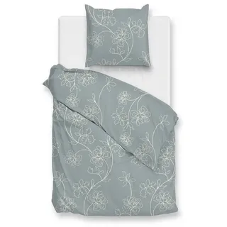 Zo Home Alva Blütenranke Baumwolle Flanell Blau 155 x 220 cm + 80 x 80 cm