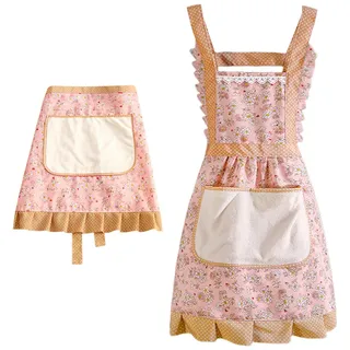 CHROMACRAFT 2 Stück Schürzen Mit Blumenmuster, Große Taschenschürzen, Baumwollschürzen, Reinigungsschürzen Für Damen, Verstellbare Küchen-Kochschürzen, Grillschürzen, Gartenschürzen