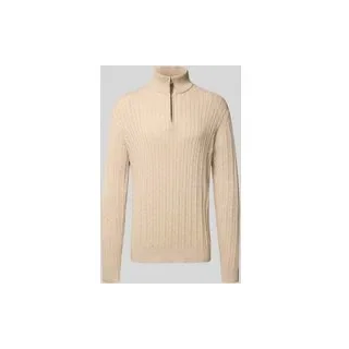 Troyer mit Zopfmuster und Label-Detail, Offwhite, L