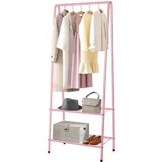 Youyijia Kleiderständer Metall Kleiderstange 60 cm x 151 cm Kleiner Garderobenständer für Schlafzimmer mit Schuhablage Kleiderstange mit Zwei Regalen Kleiderstangen für Kleidung (Rosa)