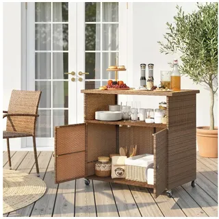 Outsunny Servierwagen mit FSC Eukalyptusholz-Arbeitsplatte, Ablagefach, Rollen, Seitengriff, (Barwagen, 1 St., Küchenwagen), für Garten Pool Veranda 95 x 54 x 84 cm braun