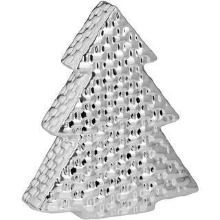 glänzender Dekobaum 20 cm silberner Porzellan Tannenbaum - Weihnachtsdeko