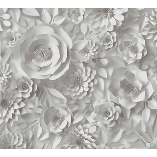 Blumentapete 3D selbstklebend - Tapete 3D-Optik grau weiß - Tapete selbstklebend floral grau - 0,52 x 2,5m - Made in Germany
