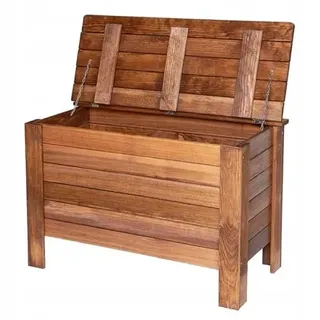 STOLMAK Gartenbox 80x52x40 cm Braun Kiefernholz Massiv Auflagenbox Kissenbox Holztruhe Aufbewahrungsbox Truhe Kiste Gartenmöbel 166l