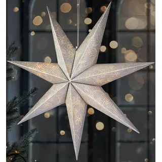 BRUBAKER 60 cm Weihnachtsstern für Innen - LED Adventsstern Hängend | Leuchtstern zum Aufhängen für Fensterdeko und Weihnachtsdeko - 3D Papierstern Deko Weihnachten - Silber