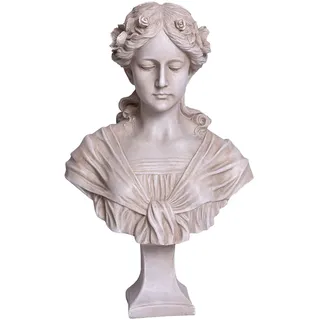 PALAZZO INT JUGENDSTIL BÜSTE „Madame Camille“ – Romantische Mädchenfigur im Shabby Chic Antik Look Polystein Skulptur 58 cm Französischer Stil Jugendstil Statue Deko für Haus Wintergarten & Garten