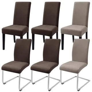 LuxusKollektion Stuhlbezug Stuhlhussen Samt Abnehmbar Freischwinger 4 Braun+2 Champagne 6er set