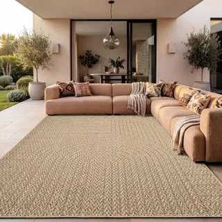 Paco Home Outdoor Teppich Wetterfest, moderner Jute-Look in natürlicher Sisal Optik, Robust, ideal für Terrasse Wohnzimmer & Küche, Beige 5, 240x340 cm