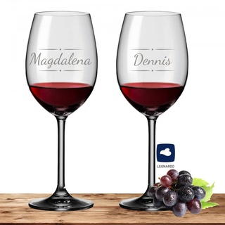 2x Leonardo Rotweinglas mit Namen oder Wunschtext graviert, 460ml, DAILY, personalisiertes Premium Rotweinglas in Gastroqualität (Verzierung 03)