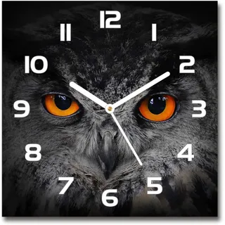 Tulup Glasuhr - 30x30cm - weißen Zeigern - Wanduhr Wandkunst Bild Gehärtetem Glas Uhr Echtglas Küche Wohnzimmer - Eule