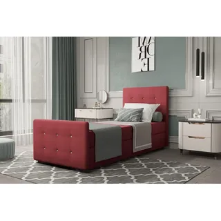 Boxspringbett Gästebett MARKOS 100x220cm Bettkasten Seite Rechts Stoff Rot - Rot