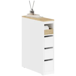 SoBuy Beistellwagen BZR54, Badezimmerschrank mit Rollen, Badschrank schmal, Kommode, Küchenwagen schmal Nischenwagen Badezimmerregal mit Rädern, ausziehbar weiß 20 cm x 82 cm x 60 cm