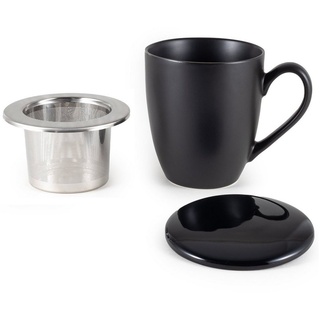 Hanseküche Tasse Teetasse mit Deckel und Sieb – XXL Teebecher 650ml, Keramik, mit Ultrafeinfilter, Thermoeffekt, Dickwandige Keramik schwarz