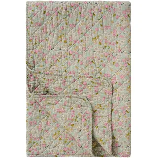 IB Laursen Quilt Blumenpracht in Staubblau – Skandinavische Baumwolldecke, 180 x 130 cm