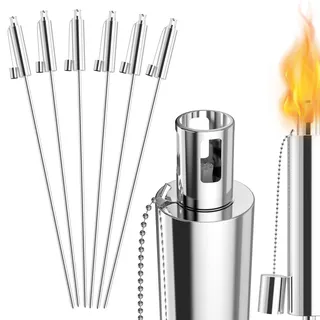 Suusolny 12er Set Gartenfackeln für Draußen aus Edelstahl Öl 330ml Ölfackeln Fackeln Öllampe 115cm Hoch Outdoor Fackeln Rostfrei mit kindersicherer Verschluss für Terrasse Balkon