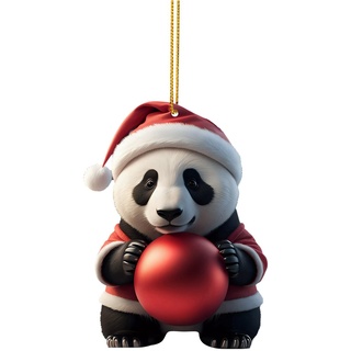 Weihnachtsdeko Innen Weihnachtskugeln Niedlicher Cartoon-Panda-Weihnachtsmuster-Druck zum Aufhängen, Weihnachtsbaum-Anhänger, Weihnachtsbaum-Anhänger, Heimdekoration, Fensterbank, (H, One Size)