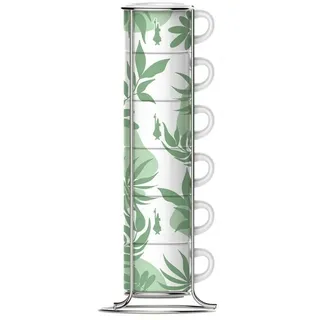 Bialetti Set mit 6 Kaffeetassen, Weiß, Grün, Porzellan, 90 ml, 6 Stück