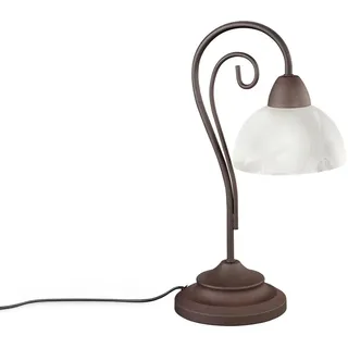 Reality Leuchten LED Nachttischlampe, Dimmfunktion, LED wechselbar, Warmweiß, groß-e Landhaus-stil mit Glas Lampenschirm für Fensterbank, Höhe 40cm braun