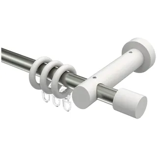 INTERDECO Gardinenstange Talena Feta, Ø 20 mm, 1-läufig, Fixmaß, kürzbar, Wandmontage, Deckenmontage, Metall, Edelstahl-Optik / Weiß / Bicolor silberfarben Ø 20 mm x 160 cm