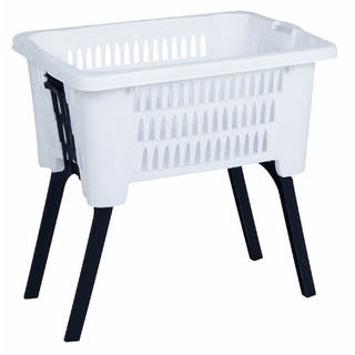 Spetebo Wäschekorb mit klappbaren Füßen 60 x 40 cm - weiß - Stand Wäschebox mit Beinen auf Knopfdruck ausgeklappt - Wäsche Sammler Box Korb stehend