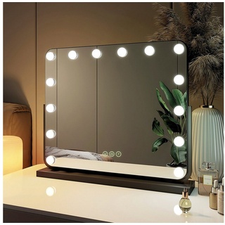 EMKE Kosmetikspiegel Hollywood Spiegel mit Beleuchtung 360 ° Drehbar Tischspiegel, 3 Farbe Licht,Dimmbar,Speicherfunktion,7 x Vergrößerungsspiegel schwarz 60 cm x 52 cm
