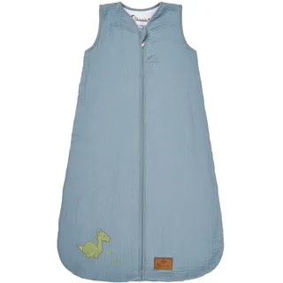 Sterntaler Schlafsack 70 cm Dino Rexi - Kinder und Baby Schlafsack unwattiert aus Musselin mit 2-Wege-Reißverschluss und seitliche Kabelöffnung, mit Feinfrottee Futter, TOG 1,0 - blau