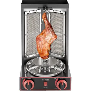 3000W Dönergrill Gas, 2 Brenner Gyros Grill für Zuhause Schaschlikgrill Rotissiere Hähnchengrill Gasgrill Steakgrill Hochleistungsgrill, LPG Vertikaler Broiler Döner Elektrische Tischgrills