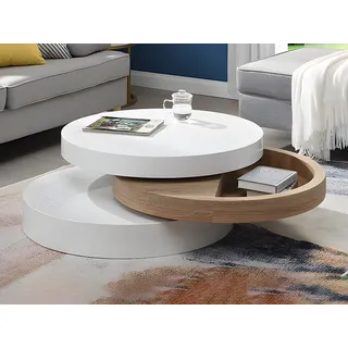 vente-unique Couchtisch rund Weiß Eiche 0 x 0 cm