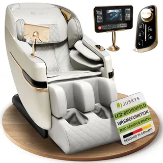 Juskys Massagesessel mit Ganzkörpermassagefunktion Kunstleder 142 x 75 x 105 cm Weiß/Hellgrau