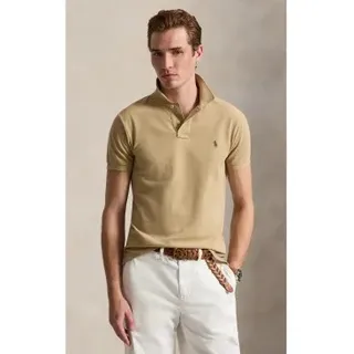 Polo Ralph Lauren für Herren. 710536856511 Slim Fit Piqué-Poloshirt beige (S), Lässig, Baumwolle, Kurzarm