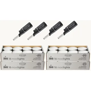 EDZARD Teelicht Maxi-Teelichter Ø 58 mm Aluminiumhülle, mit 4 Feuerzeugen (Set, 64 Stück), Umweltfreundlich weiß