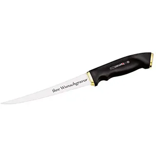 Marttiini Filetiermesser, 15 cm, Kautschuk-Griff, Lederscheide, mit persönlicher Gravur