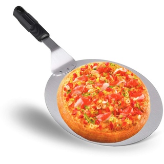 OFKPO Pizzaschaufel Edelstahl, Pizza Schaufel mit Kunststoffgriff, Runder Pizzaschieber Pizzaspachtel für Backen Pizza Gebäck Teig Brot und Kuchen 25,5 x 43 cm
