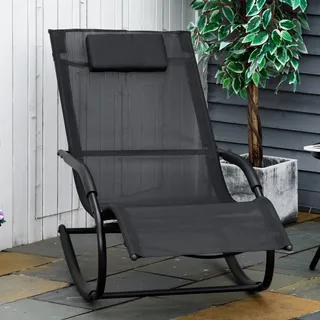 Ergonomischer Schaukelstuhl Von Outsunny Mit Kopf- Und Armlehnen, Verzinktes Metall Und Textilene, Maße: 63 Cm (b) X 160 Cm (t) X 88 Cm (h), Schwarz