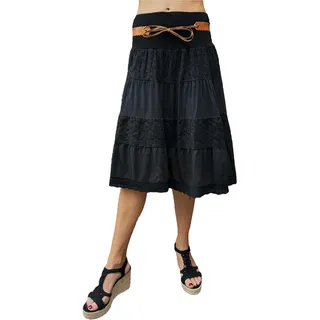stylx Damen Amber Rock Knielang Glockenrock mit Stickereien - kurzer Sommerrock mit Jerseybund - unifarbener Minirock - 42-44