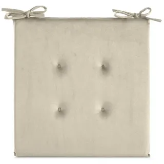 Eurofirany Stuhlkissen Sitzkissen aus Velvet Gesteppte 4 Punkte Einfarbig 40x40 cm, Samt Kissen Velours Sitzkissen mit Schnürchen beige
