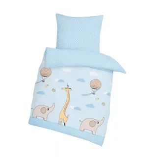 DOBNIG Babybettwäsche Biber Kinderbettwäsche 2-teilig 100x135cm Safari Elefant Giraffe Blau, Biber, 2 teilig, Warme Biber Flanell Baby Kinder Bettwäsche 100x135 Herbst Winter blau