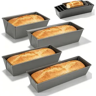 BlingBin Brotbackform 4 Stück Kastenform Kuchen Brot, Antihaftbeschichtet Backform, (4er Set 4-tlg), Königskuchenform Rechteckig für Kuchen, Toastbrot, Käsekuchen, Brownie schwarz