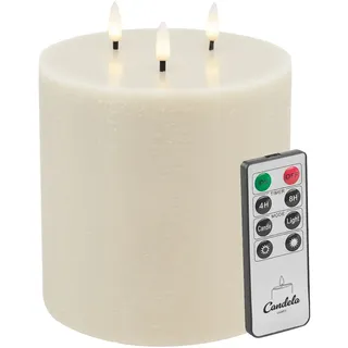 Candela Lights LED Kerze 3-Docht H:15xØ15cm creme rustic Stumpenkerze Echtwachs mit Fernbedienung & Timerfunktion Flammenlose flackernde LED-Kerze mehrstufig dimmbar