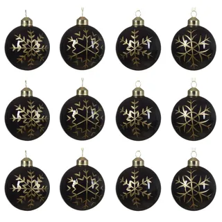 Christmas Decorations 12 Weihnachtskugeln 8cm Glas mit Schneeflocken Muster Christbaumkugeln Weihnachtsbaumkugeln Christbaumschmuck Weihnachtsbaumschmuck Deko schwarz gold