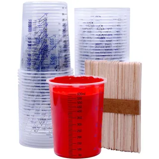 600ml Lack Mischbecher Epoxidharz Set, 50 Lackmischbecher + 50 Rührstäbchen | Messbecher Cups mit Skala und Mischungsverhältni, Paint Mixing Cup Measure