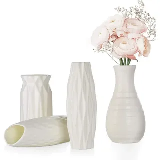 HIBNOPN Dekovase Kunststoff Vasen, 4 Stück Moderne Dekorative Blumenvase, Weiß (4 St)
