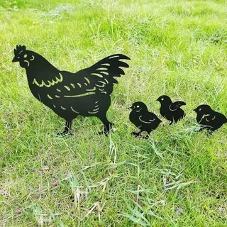 4-teiliges Schwarzes Deko-set Aus Metall Für Den Außenbereich, Hühner-gartendekoration M