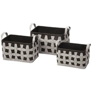 Macosa Home Dekokorb Filzkörbe 3er Set Hellgrau & Dunkelgrau rechteckig mit Griff Korbset (verschiedene Größen, 3 St., Grau Aufbewahrungskorb Filz Deko-Korb), modern Regalkorb Allzweckkorb grau|schwarz