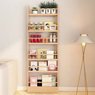 MYOYAY Kinder-Bücherregal hinter der Tür, Wandhalterung, 6-stöckiges Bücherregal, Organizer für Spielzeug und Bücher, platzsparend, schmal, massives Holz-Bücherregal für Schlafzimmer, Wohnzimmer, Büro
