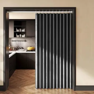 HLTQL Falttürvorhang,Mit Teleskopstange,Magnetischer Türvorhang mit Verdunkelung, Faltbarer Raumteiler für Bad/Schlafzimmer/Wohnzimmer, Akkordeon-Design(*4,W 100*H 180cm)